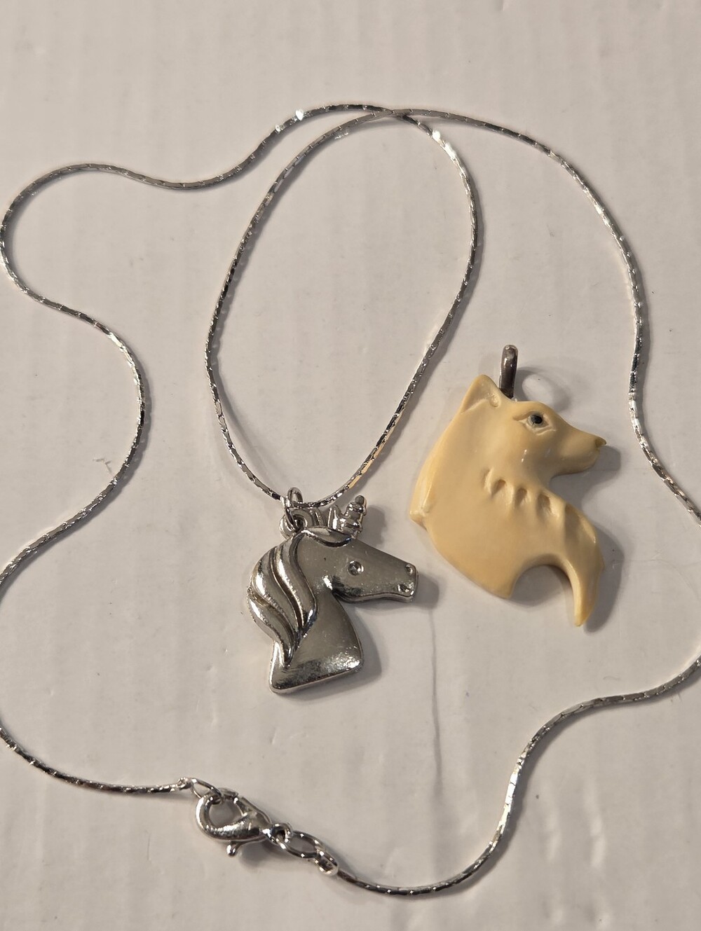 Unbranded Silver Unicorn and Bone Wolf Pendant 925 Bail ,pendants And Chain